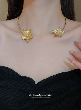 欧美金属花朵开口项圈气质轻奢高