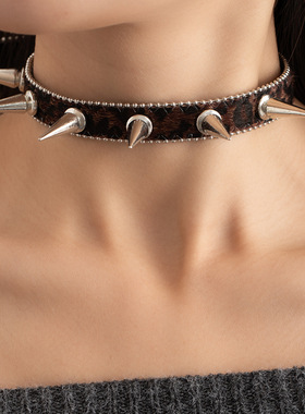 朋克摇滚风y2k项圈小众复古皮质