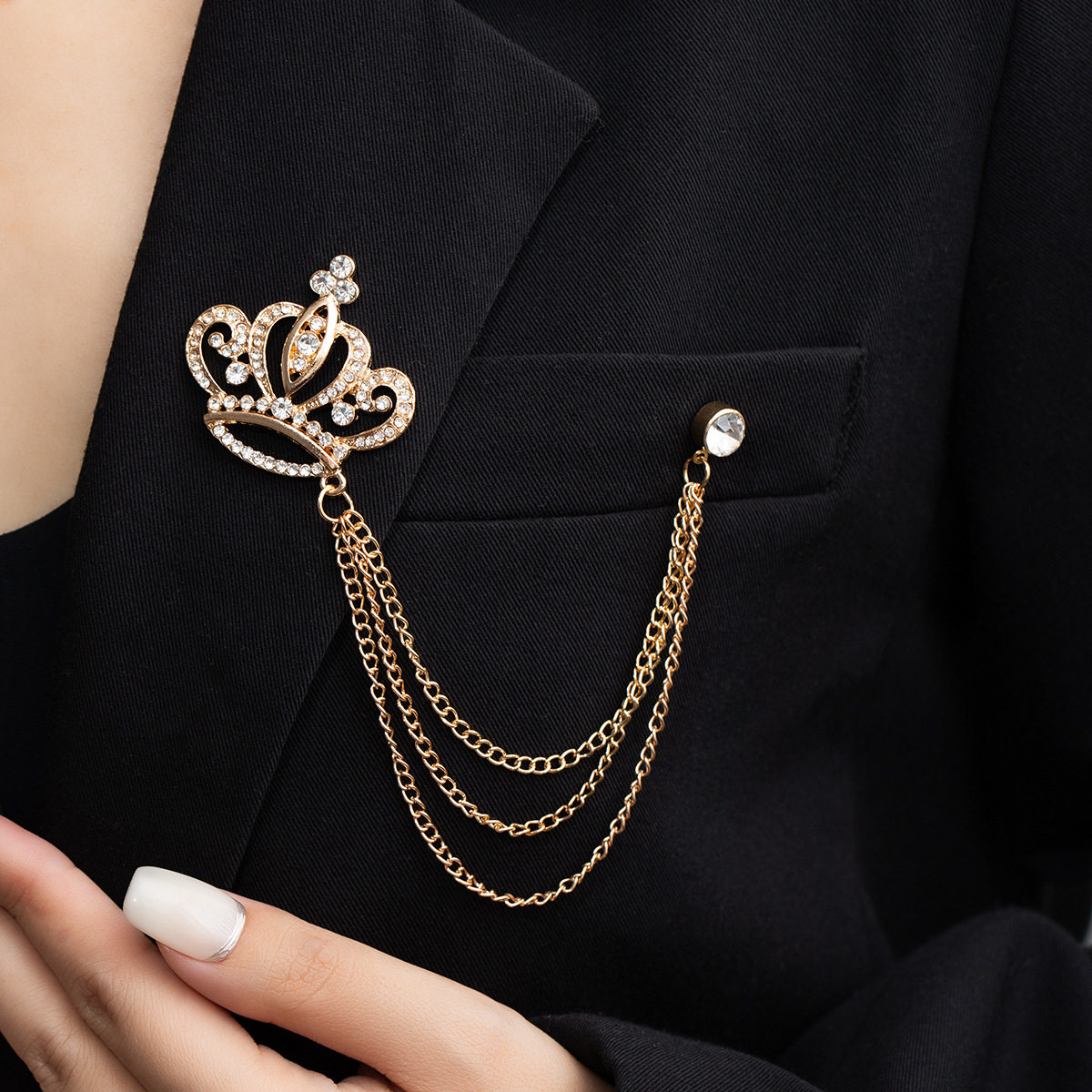 欧美跨境皇冠胸针高级感镶钻链