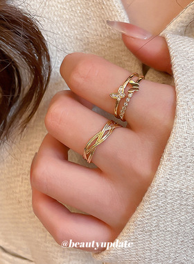 法式复古锆石蝴蝶开口戒指简约时