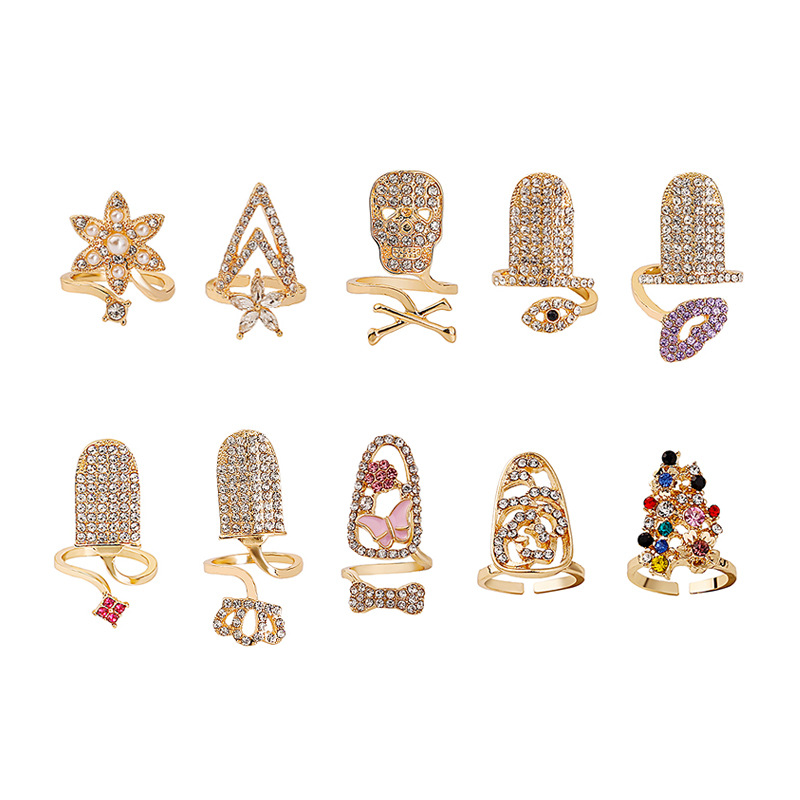 跨境个性嘻哈美甲潮流镶钻骷髅皇