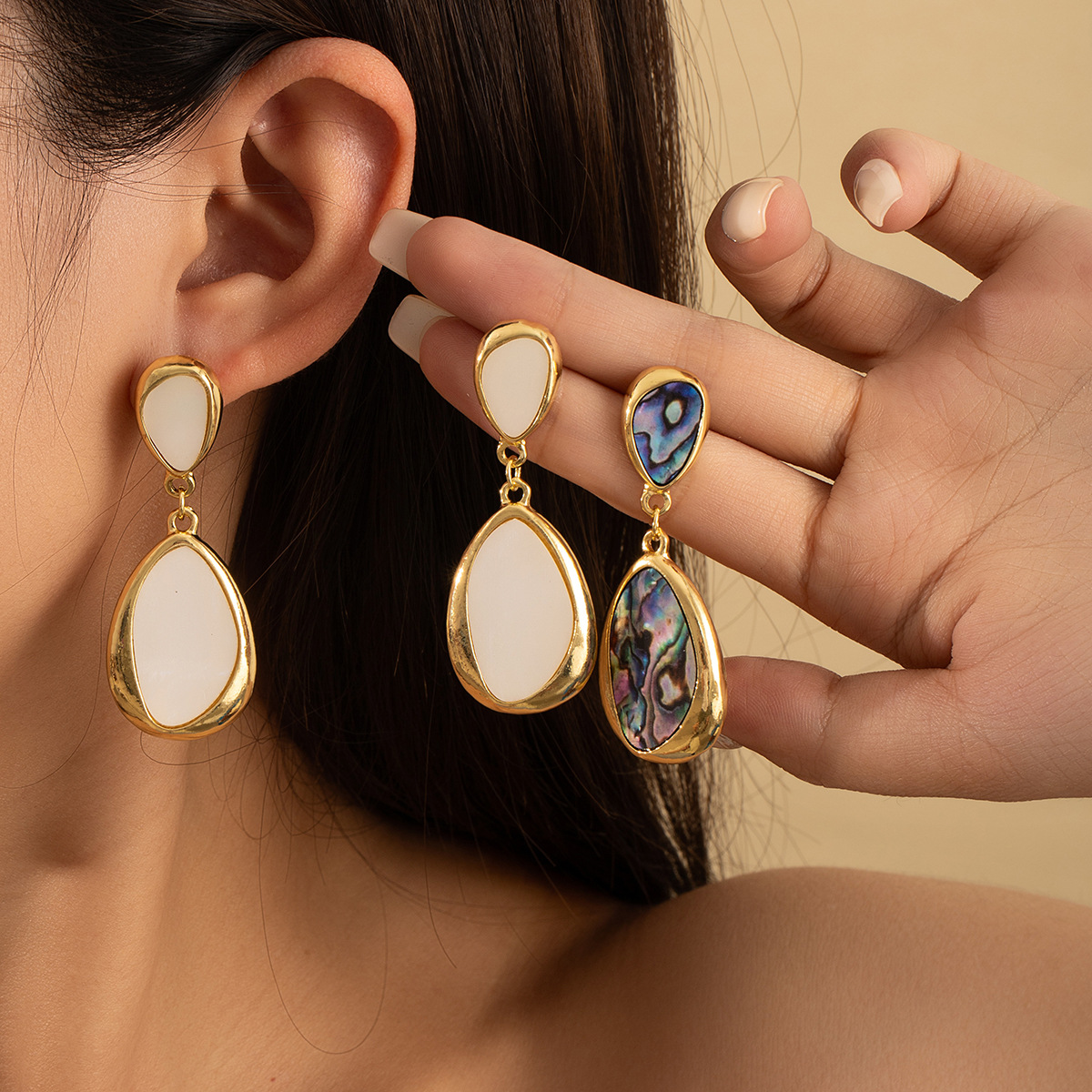 银针轻奢风中古耳钉椭圆形水滴晕