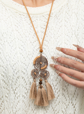 波西米亚长款流苏禅意挂脖项链女