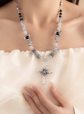 甜酷风辣妹十字架串珠玫瑰花朵流