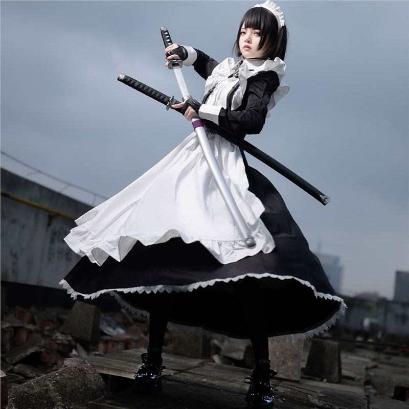 高质 日系可爱女仆装连衣裙传统女佣长裙cos服日常大码长款Lolita