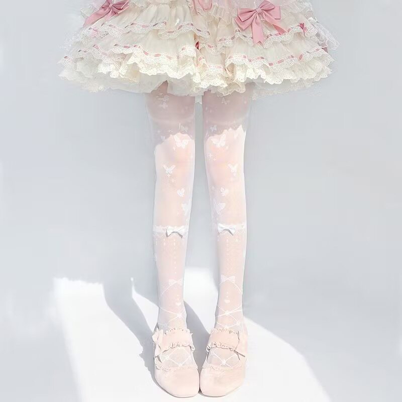 甜美Lolita袜子白色蝴蝶结连裤袜