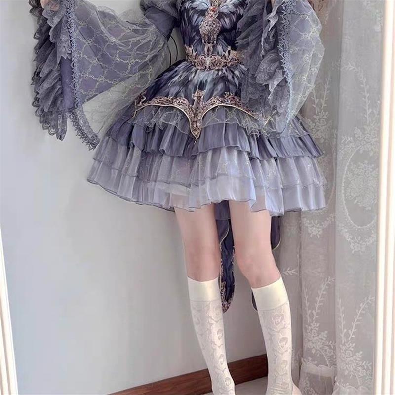 现货秒发洋装花嫁灰色lolita姬袖坎肩连衣裙天鹅舞曲重工公主裙