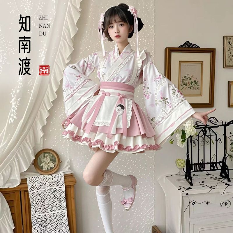 中国风汉服夏洛丽塔套装中华风交领裙女仆纯欲cos服汉元素短裙女