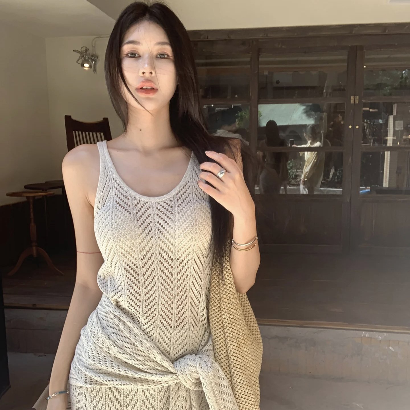 御姐性感度假风套装女镂空吊带披肩半身裙三件套2025夏季新款女装