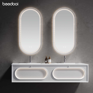 beedooi意式 实木支持定制大理石 轻奢一体浴室柜对开门镜柜壁挂式