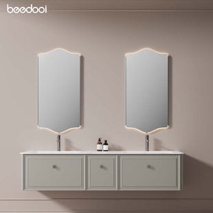 beedooi意式一体浴室柜对开门镜柜天然大理石一体台面免喷漆实木