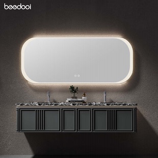 beedooi意式 实木大理石台面 轻奢岩板一体双开门浴室柜组合壁挂式