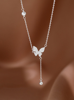 满钻流苏蝴蝶项链2024年新款潮