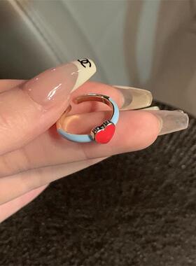 红色爱心撞色戒指女ins小众设计