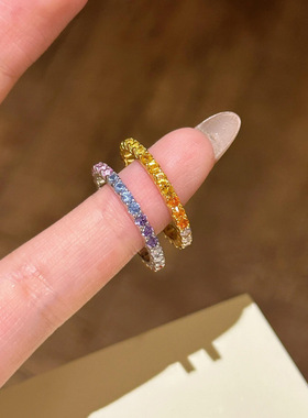 小红书爆款彩色排钻戒指女轻奢