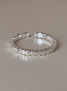 极简熔岩方块戒指女韩版小众设计感肌理素圈气质开口可调节指环潮