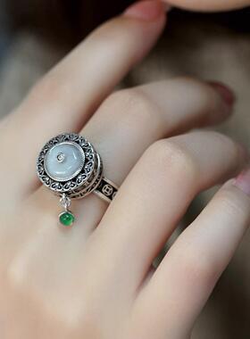 可转动复古铜钱平安扣戒指女国潮