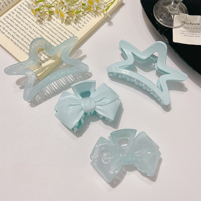 奶油冰透蓝蝴蝶结发夹女