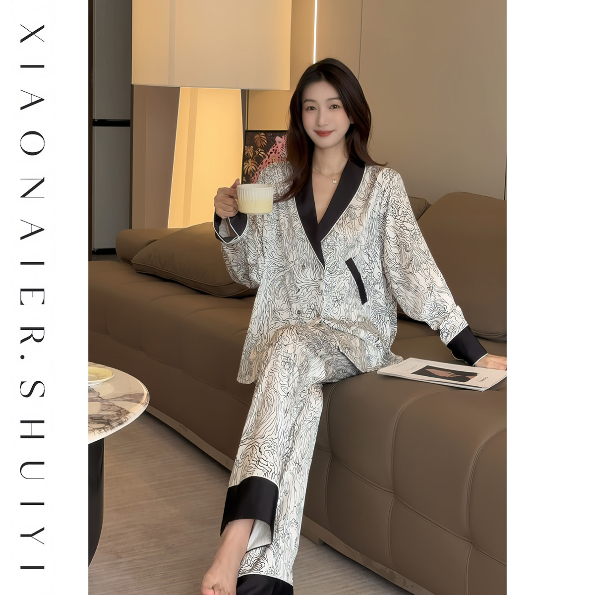 【繁花似梦】法式2026新款提花女可外穿长袖长裤睡衣家居服图片