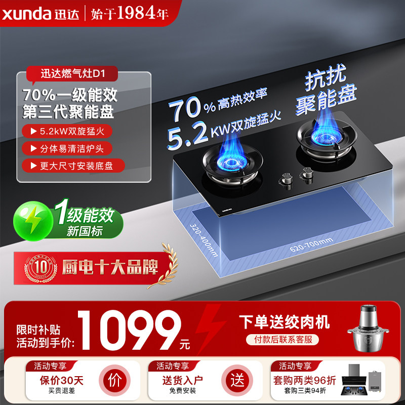迅达灶具煤气灶家用双灶天然气猛火燃气灶液化气灶台D1