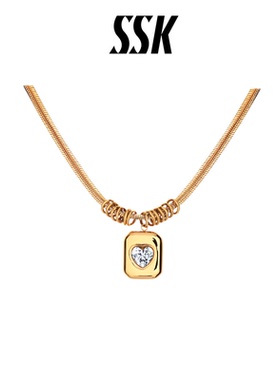 SSK【桃心恋语】复古几何桃心爱心吊坠锁骨链
