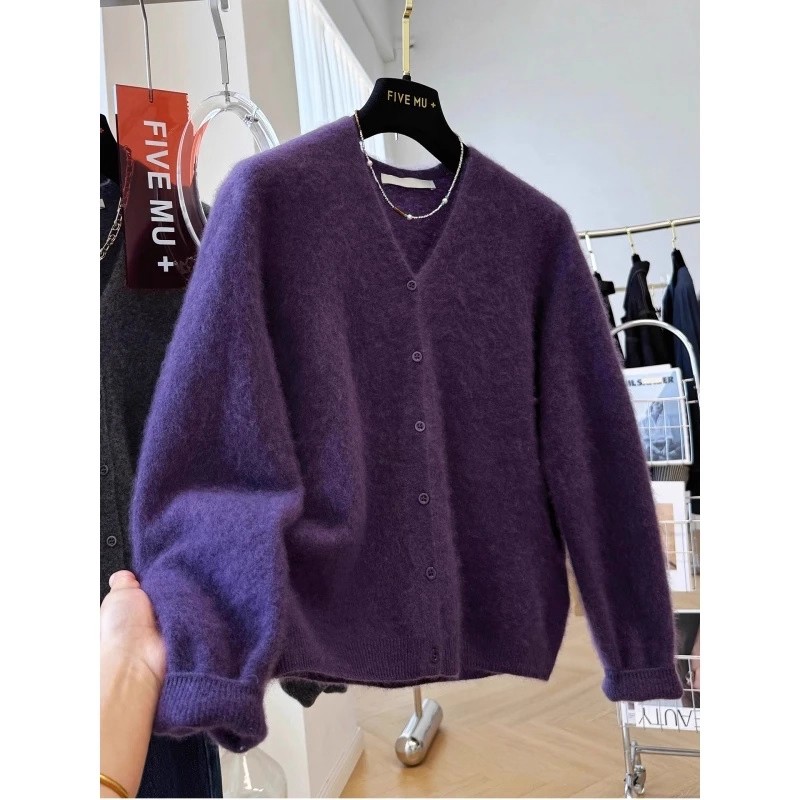 时尚高级感v领针织开衫毛衣外套