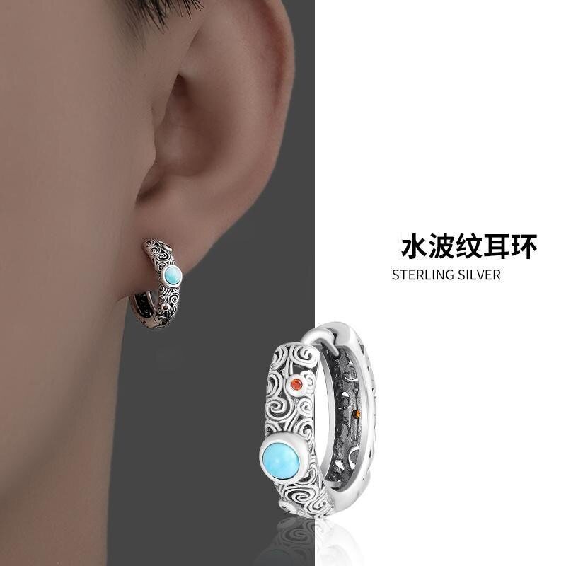 新品新款水波纹耳环男复古高级感