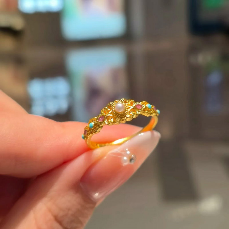 新品年新款爆款新中式彩色珍珠戒