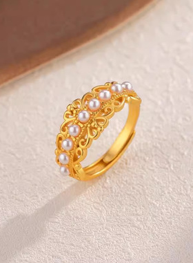 新品古法蕾丝花边戒指女皇冠小众