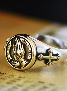 祈祷之手戒指男复古个性