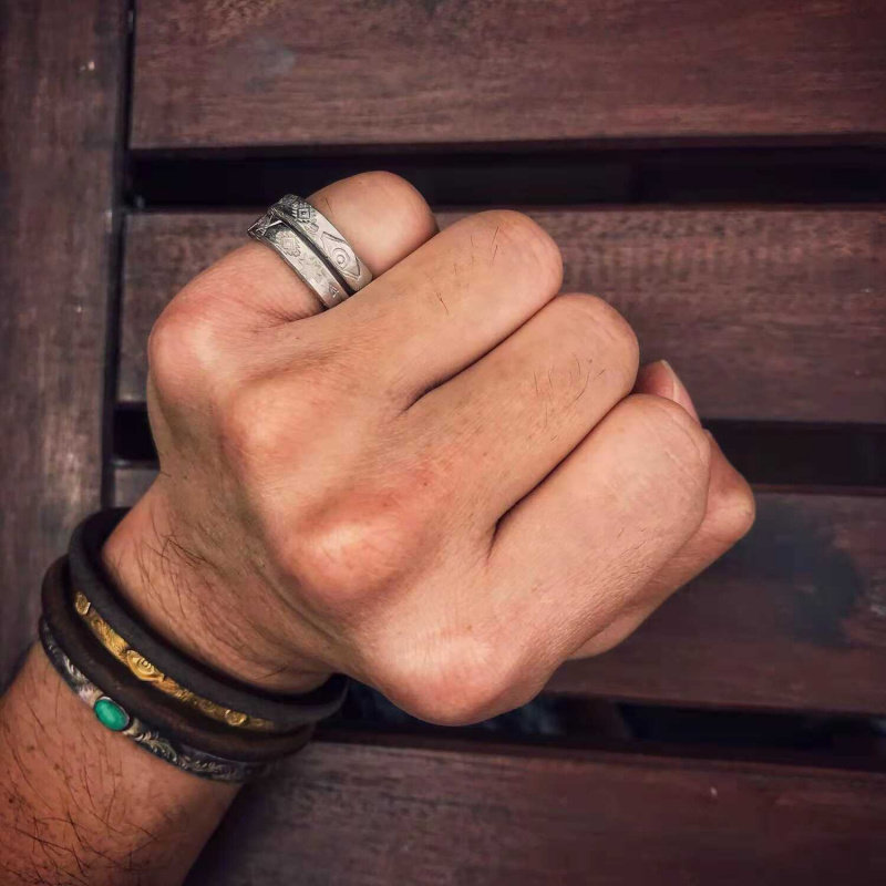 盐冶屋细刻印戒指环美式复古印第安咔叽非goro north work