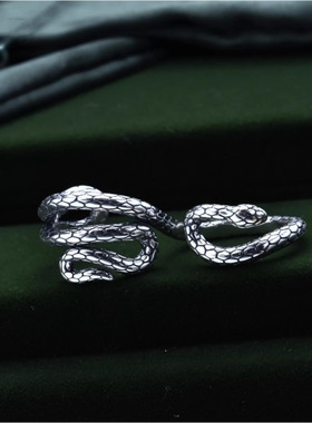 新品双环蛇戒指男款复古个性独特