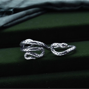 新品双环蛇戒指男款复古个性独特开口男戒潮流百搭手饰