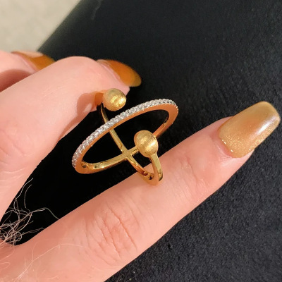 新品环绕拉丝星球排钻戒指女小众