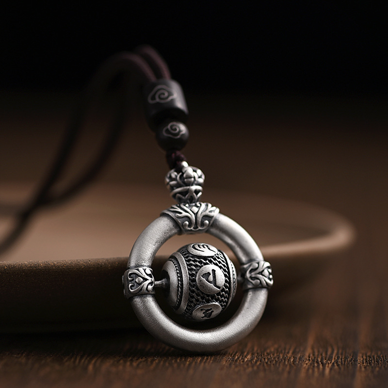 新品平安扣吊坠男女款复古六字真言转运珠项链挂坠