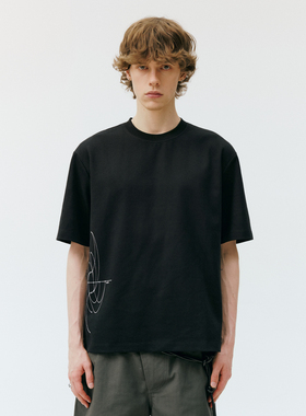 antceee 简约几何印花圆领短袖上衣 舒适宽松休闲通勤T恤半袖