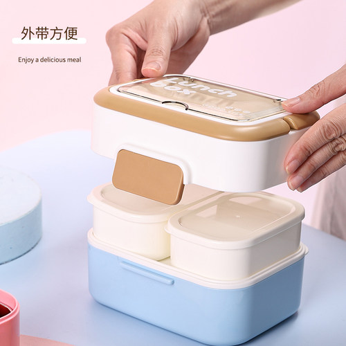 微波炉加热双层便当盒带餐具儿童