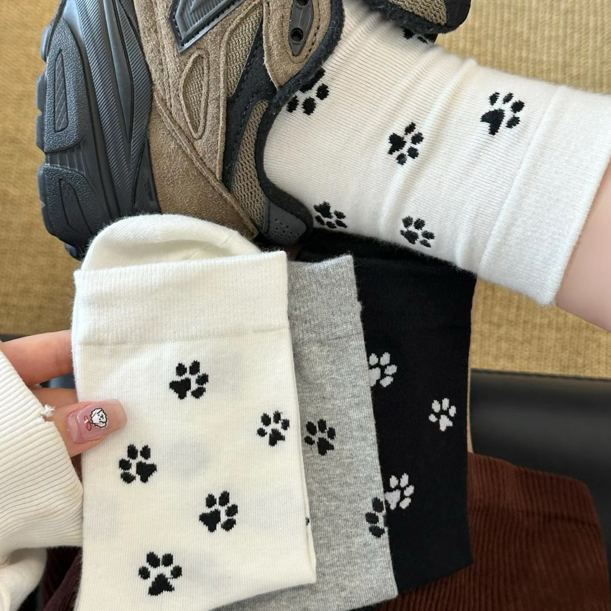【强推12双~巨好穿！】韩系小狗爪子中筒袜百搭四季堆堆袜