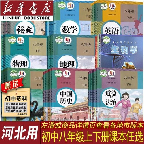 【新华书店正版】河北2025使用初中8八年级上下册课本全套教材教科书初二2上下册语文人教版数学冀教版英语物理历史政治地理生物书