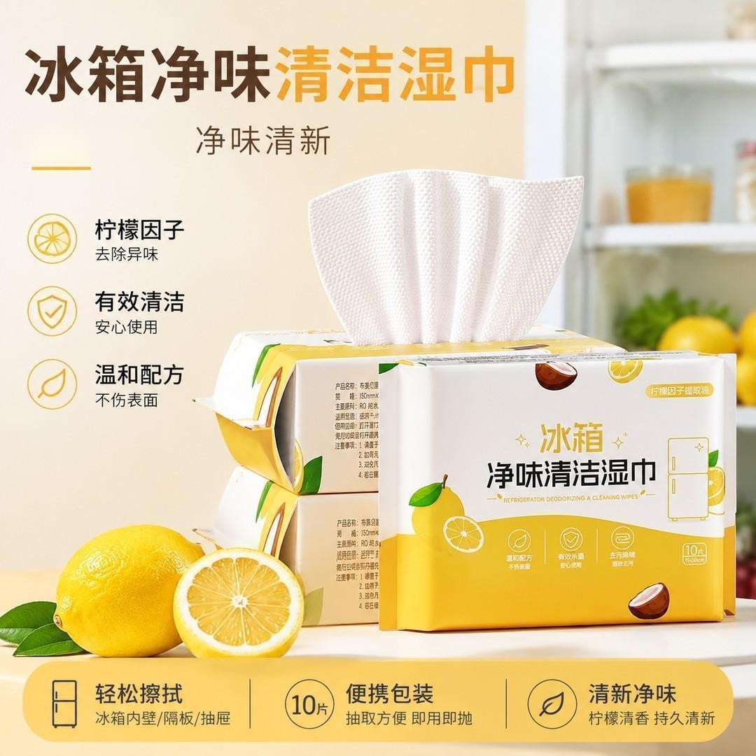 【官方正品】冰箱清洁净味湿巾厨房湿纸巾油烟机去油污A5