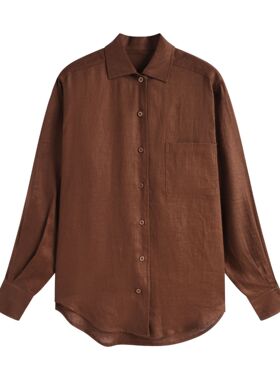 maSande【LP定单】秋冬季巨好看的薄款亚麻衬衫女士高级感咖啡色