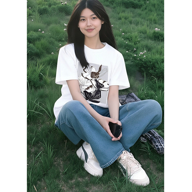 maSande【MP定单】2025年秋冬新款花卉刺绣T桖女小个子气质通勤休