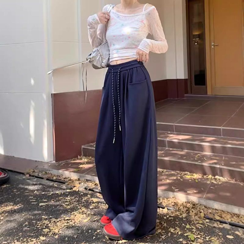 慵懒风阔腿裤女秋季2025新款高腰垂感直筒裤宽松显瘦拖地休闲裤子