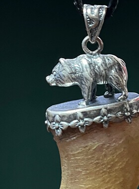 越轩银匠925纯银小熊头文玩钩子套镶嵌手把件钩子DIY饰品配件