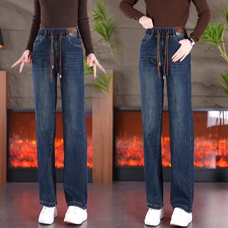 广州新塘复古窄版阔腿牛仔裤女小个子秋冬新款加绒宽松显瘦直筒裤,女装/女士精品,牛仔裤,淘宝优惠券,粉丝福利购,淘宝优惠卷