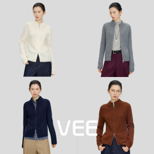 毛衣女冬季 坑条全羊毛拉链开衫 百搭叠穿打底上衣 灵动派 VEE