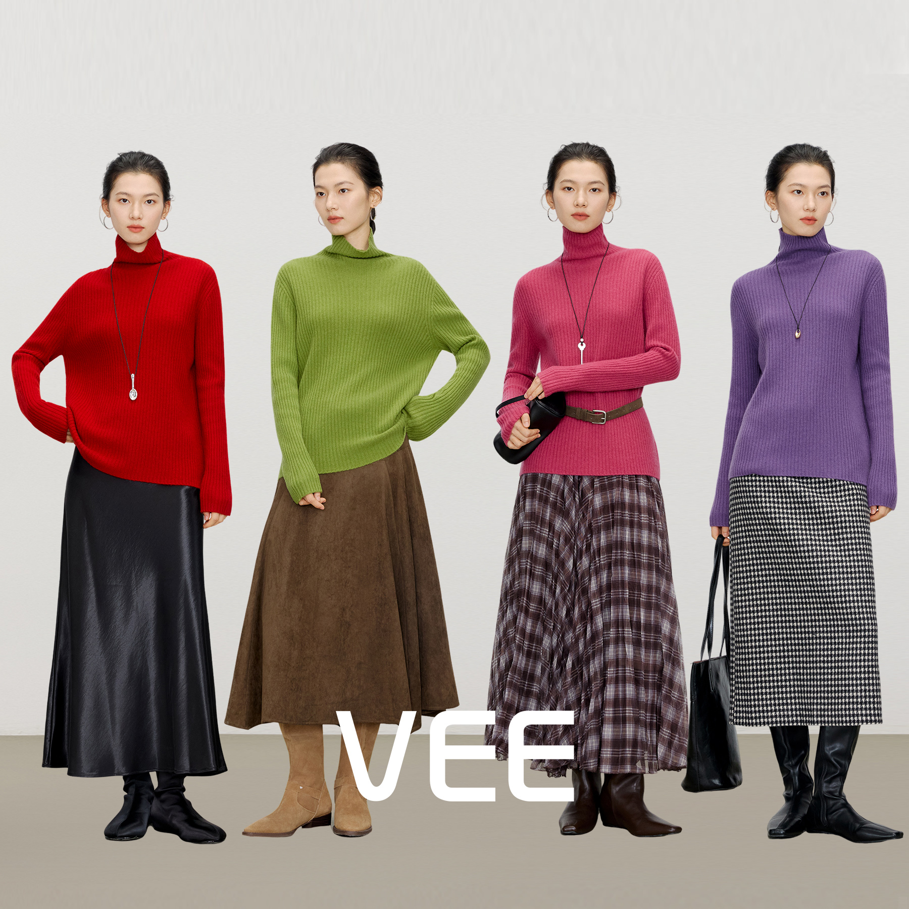 VEE【彩色星球】全羊毛高领宽松套头毛衣女秋冬新款内搭打底上衣