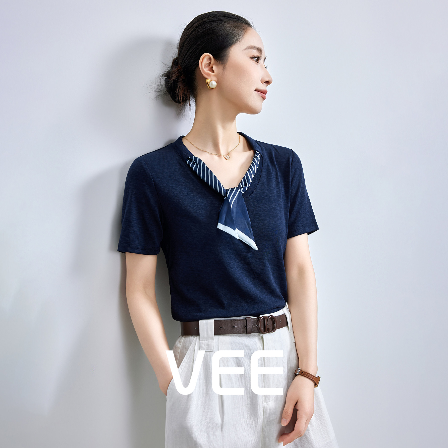 VEE【白领T】减龄丝带套头短袖t恤女2026新款通勤休闲显瘦上衣女