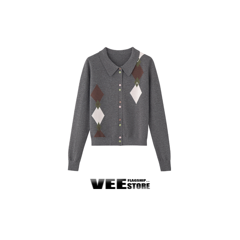 大洪洪秋冬新款撞色翻领针织开衫