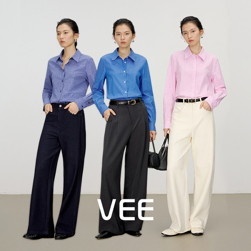 VEE【常青树】高智感港风彩色条纹翻领衬衫长袖棉质衬衫休闲上衣